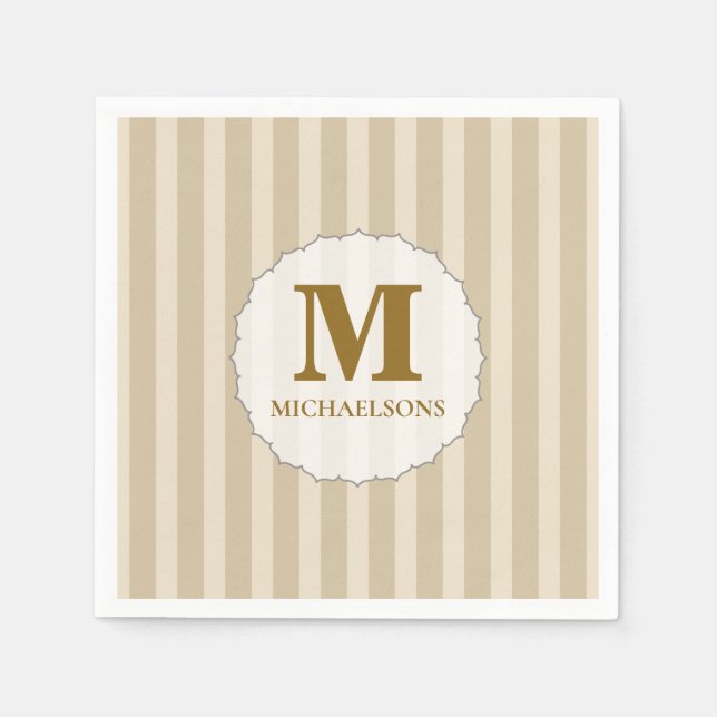 Servilleta De Papel Monograma inicial Marrón Minimalista simple (Anverso)