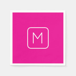 Servilleta De Papel Monograma inicial simple y moderno | Blanco y rosa