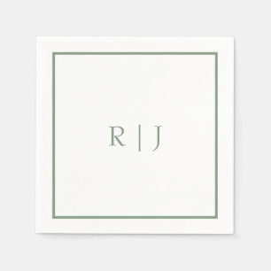 Servilleta De Papel Monograma Iniciales Sage Green Simple Guay Boda