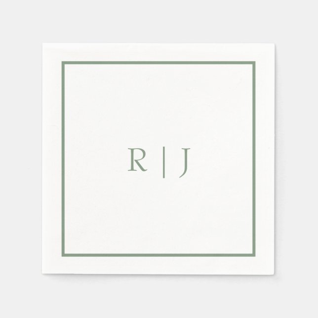 Servilleta De Papel Monograma Iniciales Sage Green Simple Guay Boda (Anverso)