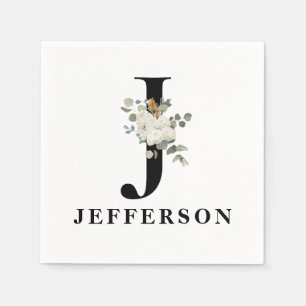 Servilleta De Papel Monograma J blanco floral negro