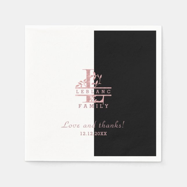 Servilleta De Papel Monograma L Rosa moderno Personalizado dividido en (Anverso)