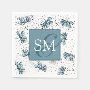 Servilleta De Papel Monograma Mano pintada azul Floral