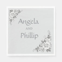 Servilleta De Papel Monograma Minimalista de Rosas en Blanco y Negro