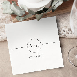 Servilleta De Papel Monograma minimalista moderno de boda blanco y neg