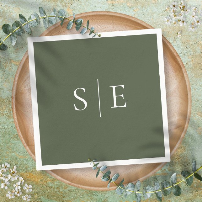 Servilleta De Papel Monograma Minimalista Verde Oliva Moderno (Modern Olive Green Green Monogram Minimalist Napkins)