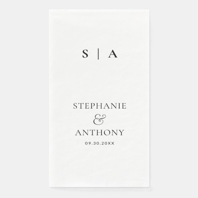 Servilleta De Papel Monograma mínimo moderno Boda blanco y negro (Anverso)