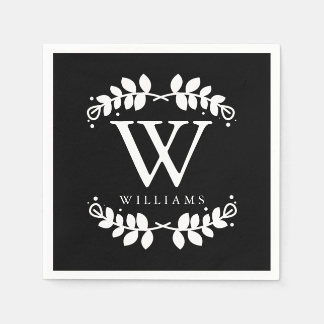 Servilleta De Papel Monograma moderno blanco y negro elegante (Anverso)