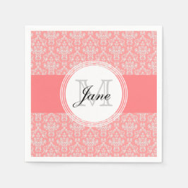 Servilleta De Papel Monograma moderno Damask Napkin Coral