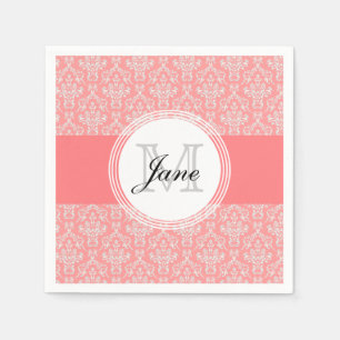 Servilleta De Papel Monograma moderno Damask Napkin Coral