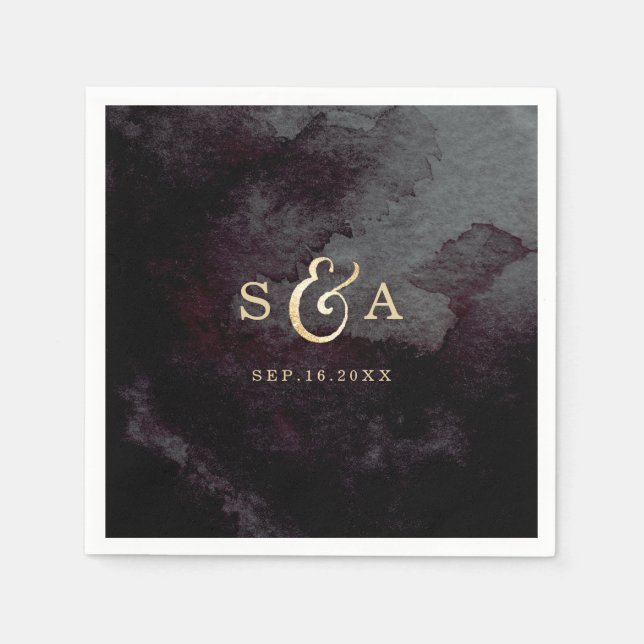 Servilleta De Papel Monograma moderno de caligrafía purpurina de oro d (Anverso)