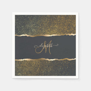 Servilleta De Papel Monograma moderno elegante con toque dorado