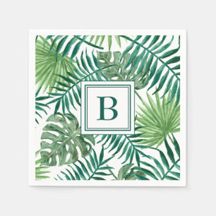 Servilleta De Papel Monograma moderno verde hojas de palma botánicas