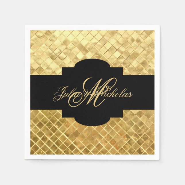 Servilleta De Papel Monograma Napkins Black & Gold 50 Aniversario (Anverso)