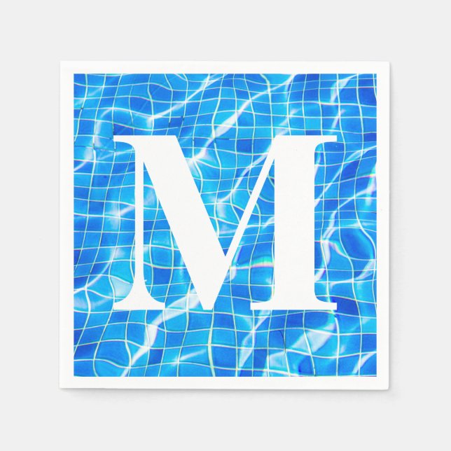 Servilleta De Papel Monograma Natación Monogramada Piscina Azul Acuáti (Anverso)