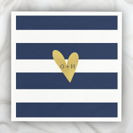 Servilleta De Papel Monograma Nautical Gold Heart Boda Papel Napkin