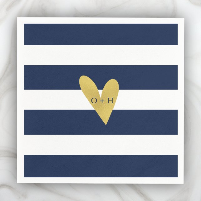 Servilleta De Papel Monograma Nautical Gold Heart Boda Papel Napkin (Subido por el creador)
