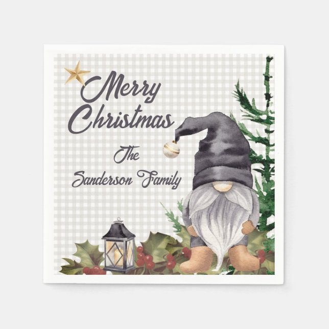 Servilleta De Papel Monograma Navidades Gnome de acuarela (Anverso)