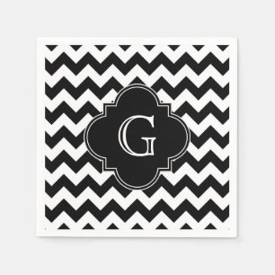 Servilleta De Papel Monograma negro de quatrefolios blancos negros