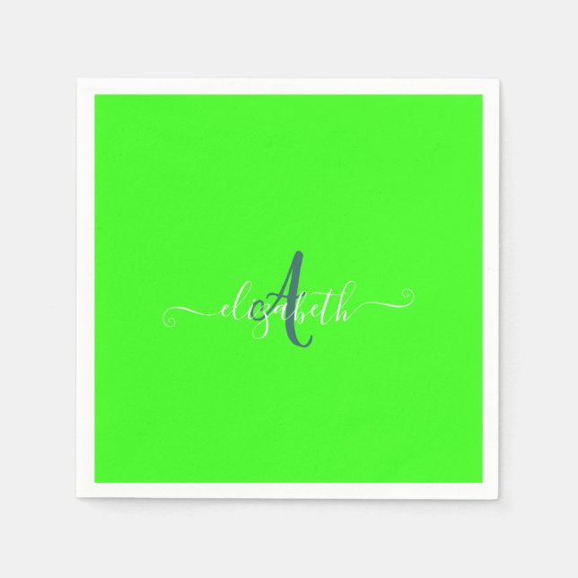 Servilleta De Papel Monograma neón fluorescente verde (Anverso)