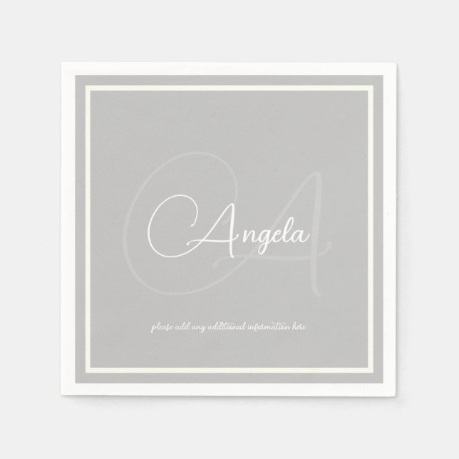 Servilleta De Papel Monograma (nombre e inicial) Toallas estándar gris (Anverso)