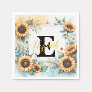 Servilleta De Papel Monograma nombre floral girasol pastel acuarela