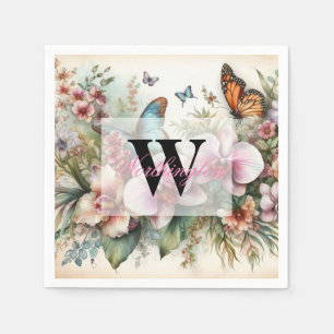 Servilleta De Papel Monograma nombre Flores tropicales hojas acuarela