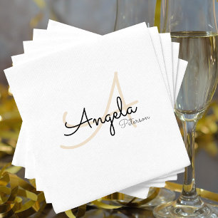 Servilleta De Papel monograma (nombre + inicial) en el estándar blanc