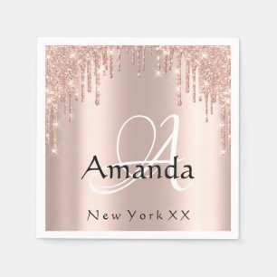 Servilleta De Papel Monograma Nombre Rosa Purpurina Dris Chispa Novia