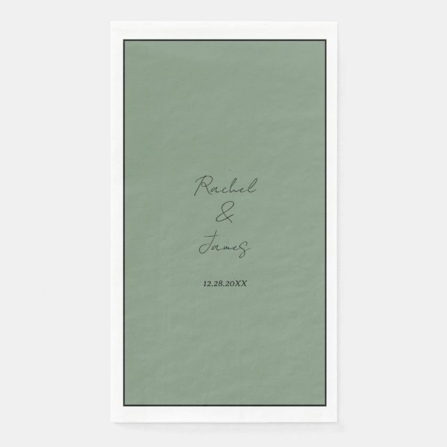 Servilleta De Papel Monograma Nombre Sage Green Elegant Script Boda (Anverso)