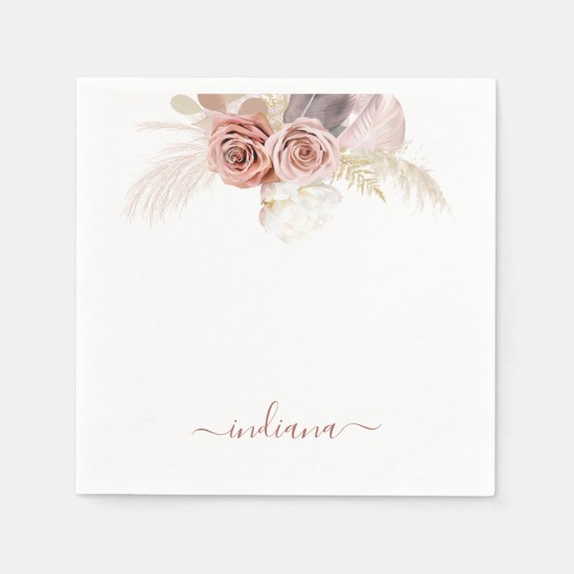 Servilleta De Papel Monograma Pampas Grass Terracotta Personalizado Fl (Anverso)