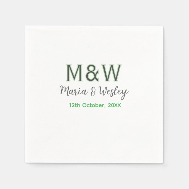 Servilleta De Papel Monograma pareja gris verde cita romántica moderna (Anverso)