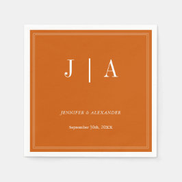 Servilleta De Papel Monograma Pareja Nombre Naranja Quemado Simple Y B