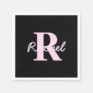 Servilleta De Papel Monograma personalizable lindo Rosa claro y negr