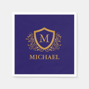 Servilleta De Papel Monograma personalizado azul marino y oro
