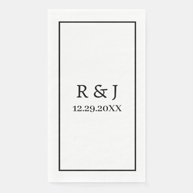 Servilleta De Papel Monograma Personalizado Boda Nombre de pareja Blan (Anverso)