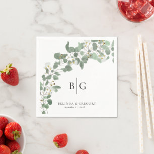 Servilleta De Papel Monograma personalizado de boda acuarela Eucalipto