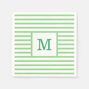 Servilleta De Papel Monograma Personalizado de franjas verdes y blanca