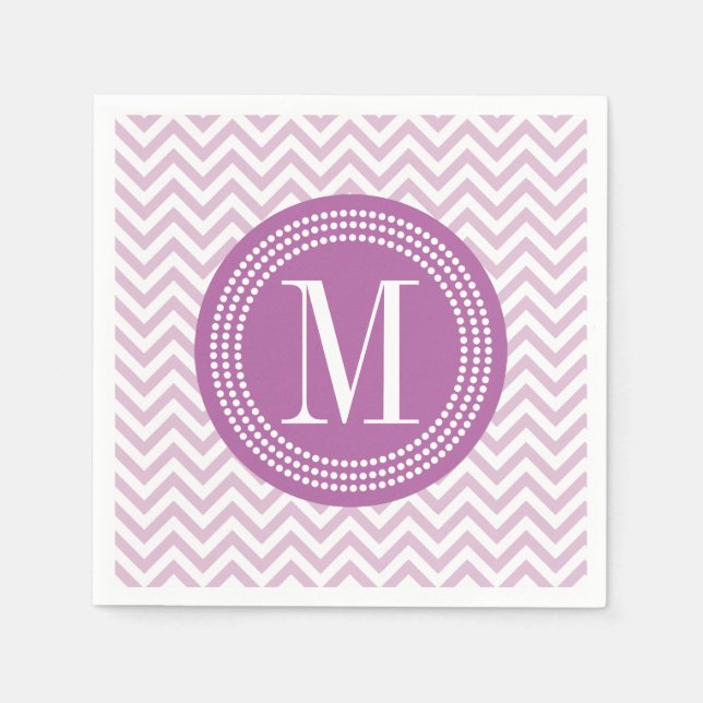 Servilleta De Papel Monograma personalizado de Lilac Chevron Zigzag (Anverso)