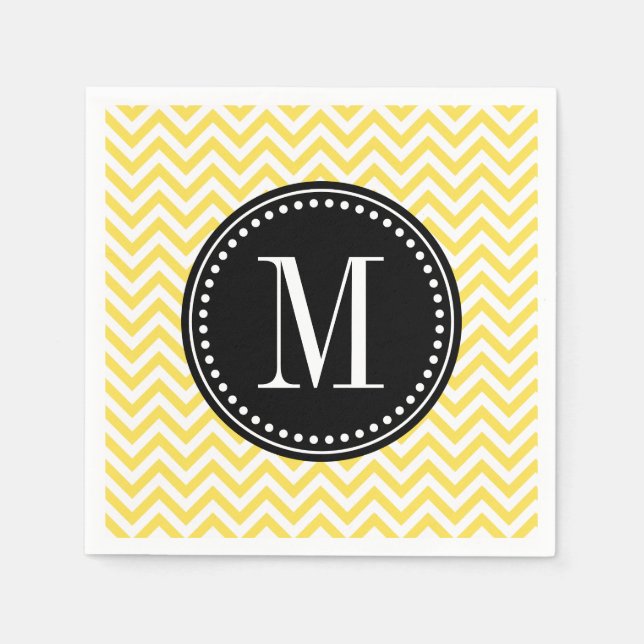 Servilleta De Papel Monograma personalizado de zigzag amarillo Chevron (Anverso)