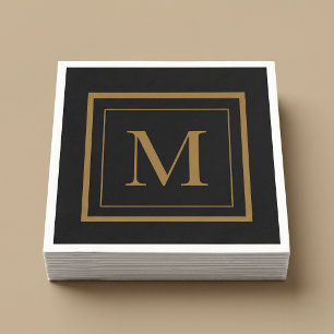 Servilleta De Papel Monograma personalizado en marco negro y dorado