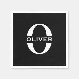 Servilleta De Papel Monograma Personalizado Nombre Blanco Y Negro