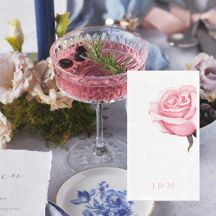 Servilleta De Papel Monograma Personalizado Rosa Elegante Blanca 