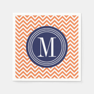 Servilleta De Papel Monograma personalizado zigzag anaranjado de