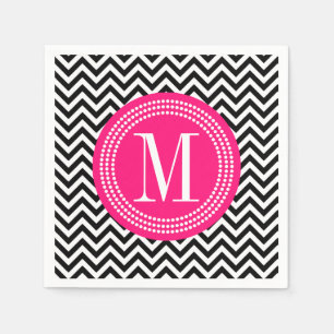 Servilleta De Papel Monograma personalizado zigzag negro de Chevron y