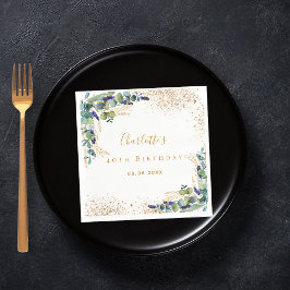 Servilleta De Papel Monograma purpurina de eucalipto de cumpleaños