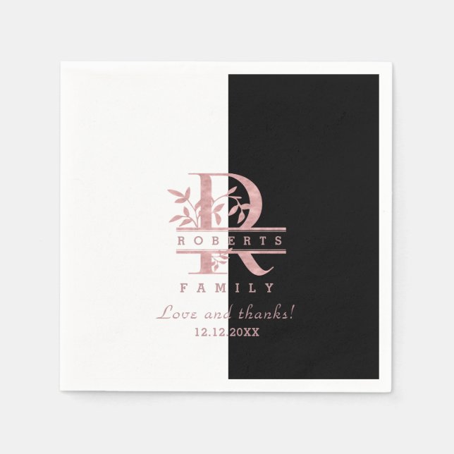 Servilleta De Papel Monograma R Rosa moderno Personalizado dividido en (Anverso)