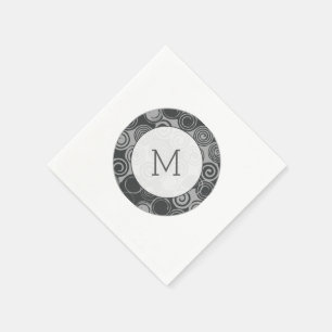Servilleta De Papel Monograma retro giratorio plateado de gris de moda