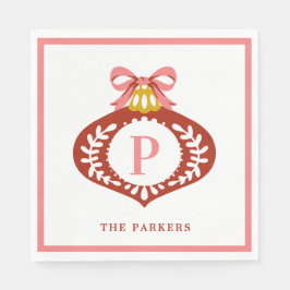 Servilleta De Papel Monograma Rojo Vintage Nochebuena