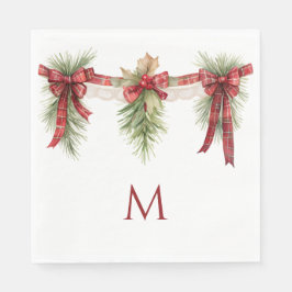 Servilleta De Papel Monograma Rojo y Verde Navidad Vacaciones